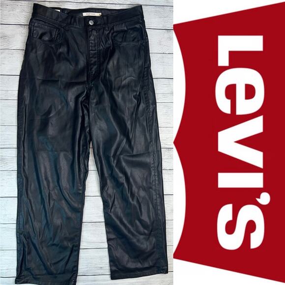 Levi's Premium Women's Faux Leather Ribcage Straight Leg Pants  Black Size 30 - Picture 5 of 11